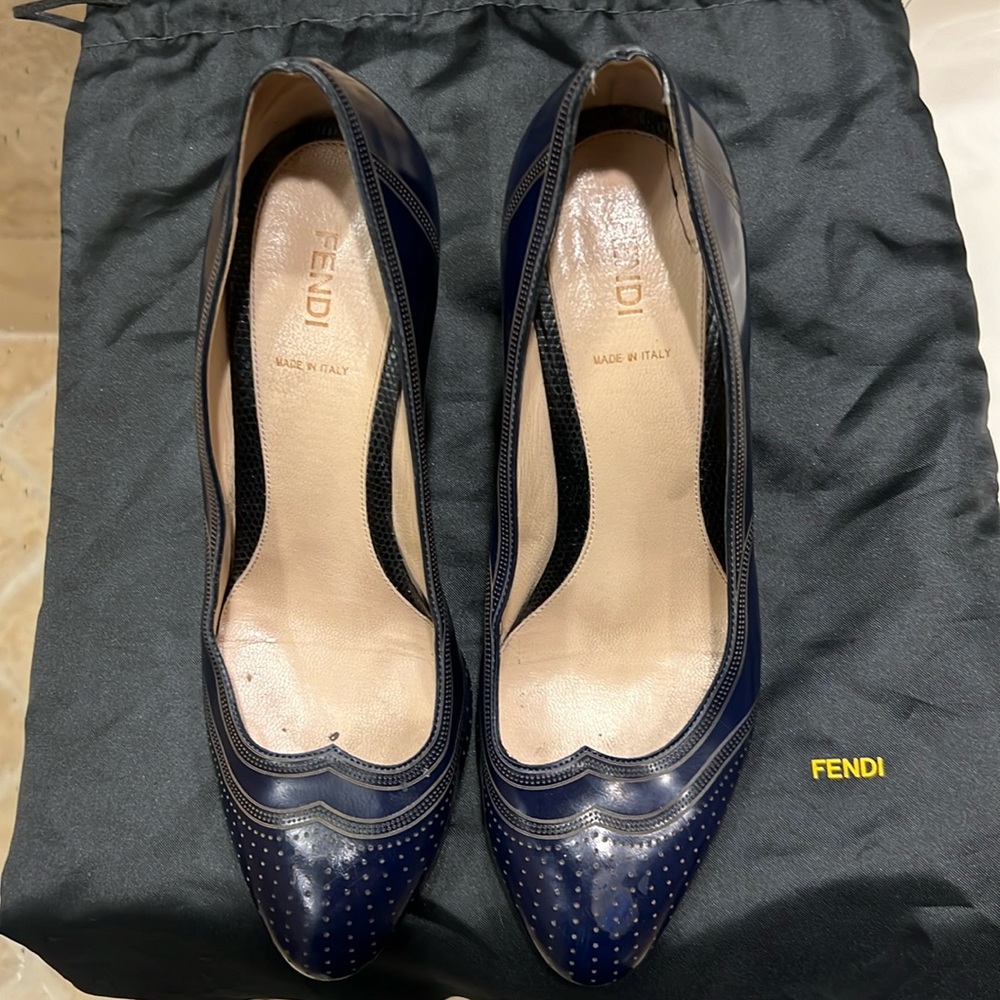 Blue Fendi Laser Cut Menswear Pumps with shoe bag